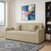Cameron 3 Seater Sofa Cum Bed for Living Room (Cream Fabric) Premium Fabric Sofa
