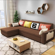 Denis 5 Seater L Shape Sofa Set for Living Room (Brown Fabric) Premium Fabric Sofa
