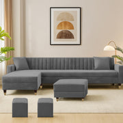 Casaliving Garcia 8 Seater RHS L Shape Sofa Set with Ottoman & 2 Puffy for Living Room (Grey Colour Fabric) Premium Fabric Sofa