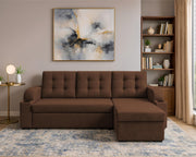 Grance LHS 4 Seater Corner Sofa Cum Bed for Living Room (Black Fabric) Premium Fabric Sofa