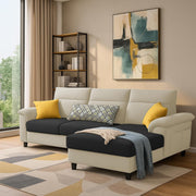 Casaliving Seams LHS 4 Seater L Shape Sofa for Living Room (Black Fabric) Premium Fabric Sofa