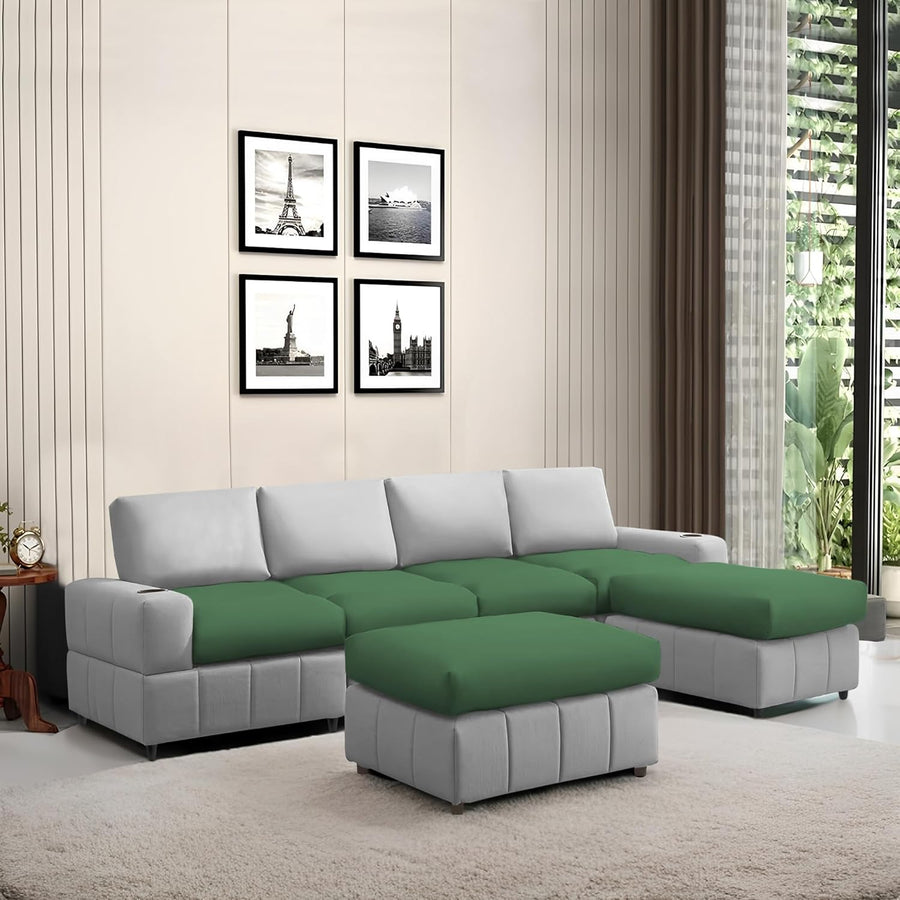 Rone 6 Seater L-Shaped & U-Shaped Sofas Set for Living Room – (Green Grey Colour Fabric) Premium Comfort Sofa
