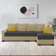 Inclair RHS 6 Seater L Shape Sofa Set for Living Room (Cream Black Fabric) Premium Fabric Sofa