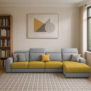Orion RHS 6 Seater L Shape Sofa Set for Living Room (Yellow Grey Colour) Premium Fabric Sofa