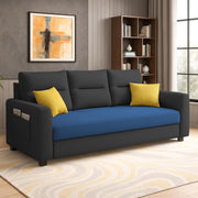 Evona 3 Seater Sofa Set for Living Room (Blue Black Colour Fabric) Premium Fabric Sofa