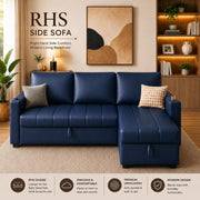 Casaliving Glanie LHS 4 Seater Corner Sofa Cum Bed for Living Room with Storage (Beige Fabric) Leatherette Fabric Sofa with Cup Holder