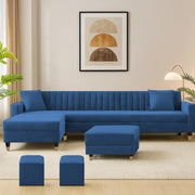 Casaliving Garcia 8 Seater RHS L Shape Sofa Set with Ottoman & 2 Puffy for Living Room (Grey Colour Fabric) Premium Fabric Sofa