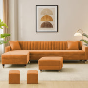 Garcia RHS 8 Seater L Shape Sofa Set with Ottoman & 2 Puffy for Living Room (Dark Grey) Premium Fabric Sofa Set