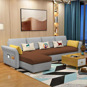 Ventos LHS 6 Seater L Shape Sofa Set for Living Room (Brown Grey) Premium Velvet Fabric