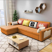 Denis 5 Seater L Shape Sofa Set for Living Room (Orange Fabric) Premium Fabric Sofa
