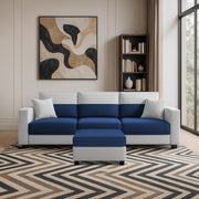 Aden 3 Seater Sofa Set with Ottoman for Living Room (Blue Grey Colour Fabric) Premium Fabric Sofa