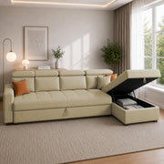 Casaliving Gagnon LHS 4 Seater L Shape Corner Sofa Cum Bed for Living Room with Storage (Black Fabric) Premium Fabric Sofa Cum Bed