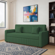 Cameron 3 Seater Sofa Cum Bed for Living Room (Green Fabric) Premium Fabric Sofa