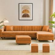 Garcia RHS 8 Seater L Shape Sofa Set with Ottoman & 2 Puffy for Living Room (Dark Grey) Premium Fabric Sofa Set