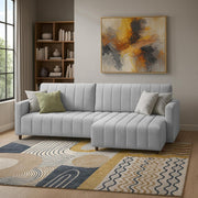 Netlie 4 Seater RHS L Shape Sofa Set for Living Room (Grey Fabric) Premium Fabric Sofa Set for Living Room