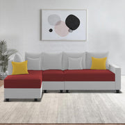 Inclair LHS 6 Seater L Shape Sofa Set for Living Room (Maroon Grey Fabric) Premium Fabric Sofa