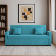 Cameron 3 Seater Sofa Cum Bed for Living Room (Turquise Fabric) Premium Fabric Sofa