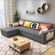 Denis 5 Seater L Shape Sofa Set for Living Room (Dark Grey Fabric) Premium Fabric Sofa