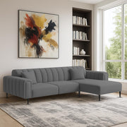 Damian RHS 4 Seater L Shape Sofa Set for Living Room (Dark Grey Colour Fabric) Premium Fabric Sofa Set for Living Room