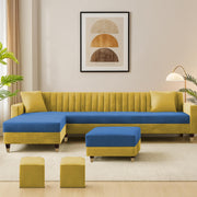 Casaliving Garcia 8 Seater RHS L Shape Sofa Set with Ottoman & 2 Puffy for Living Room (Grey Colour Fabric) Premium Fabric Sofa