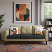 Mikasa 3 Seater Sofa Set for Living Room (Cream Black Colour Fabric) Premium Fabric Sofa