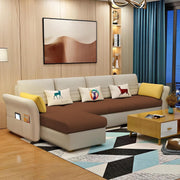 Ventos LHS 6 Seater L Shape Sofa Set for Living Room (Cream Brown) Premium Velvet Fabric