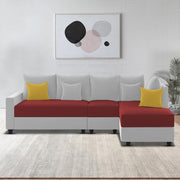 Inclair RHS 6 Seater L Shape Sofa Set for Living Room (Maroon Grey Fabric) Premium Fabric Sofa