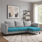 Mikasa 4 Seater RHS L Shape Sofa Set for Living Room (Turquise Grey Fabric) Premium Fabric Sofa Set for Living Room