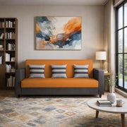 Kaven 3 Seater Sofa Set for Living Room (Yellow Grey Colour Fabric) Premium Fabric Sofa