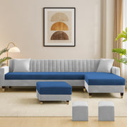 Casaliving Garcia 8 Seater RHS L Shape Sofa Set with Ottoman & 2 Puffy for Living Room (Grey Colour Fabric) Premium Fabric Sofa