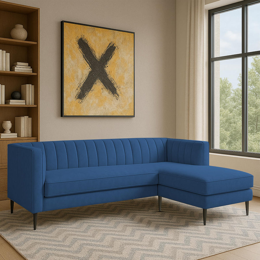 Casaliving Travis 4 Seater L Shape Convertible Sofa Set for Living Room, 3 Seater & Ottoman Modular Sectional Couch for Small Space (Blue Colour) Fabric