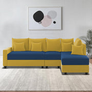 Inclair RHS 6 Seater L Shape Sofa Set for Living Room (Blue Yellow Fabric) Premium Fabric Sofa