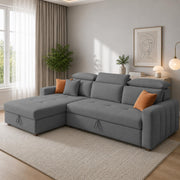Casaliving Gagnon LHS 4 Seater L Shape Corner Sofa Cum Bed for Living Room with Storage (Black Fabric) Premium Fabric Sofa Cum Bed