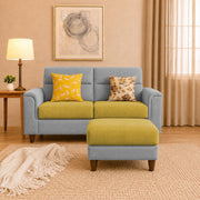 Casaliving Nancy 2 Seater with Ottoman Sofa Set for Living Room (Black Colour) Premium Fabric Sofa Set