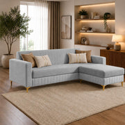 Casaliving Daxos 4 Seater L Shape Sofa Set with Movable Ottoman | Flexible Left or Right Layout | Cozy Velvet Fabric | Soft Touch Seating | Modern Designer Sofa for Living Room (Black)