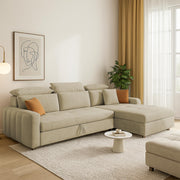 Gagnon LHS 6 Seater L Shape Corner Sofa Cum Bed for Living Room (Yellow Fabric) Premium Fabric Sofa