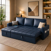Casaliving Glanie LHS 4 Seater Corner Sofa Cum Bed for Living Room with Storage (Beige Fabric) Leatherette Fabric Sofa with Cup Holder