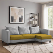 Mikasa 4 Seater RHS L Shape Sofa Set for Living Room (Yellow Grey Fabric) Premium Fabric Sofa Set for Living Room