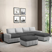 Rone 6 Seater L-Shaped & U-Shaped Sofas Set for Living Room – (Black Grey Colour Fabric) Premium Comfort Sofa