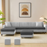 Casaliving Garcia 8 Seater RHS L Shape Sofa Set with Ottoman & 2 Puffy for Living Room (Grey Colour Fabric) Premium Fabric Sofa