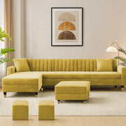 Casaliving Garcia 8 Seater RHS L Shape Sofa Set with Ottoman & 2 Puffy for Living Room (Grey Colour Fabric) Premium Fabric Sofa