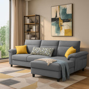 Casaliving Seams LHS 4 Seater L Shape Sofa for Living Room (Black Fabric) Premium Fabric Sofa