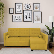 Megan RHS 4 Seater L Shaped Sofa Cum Bed for Living Room (Yellow Fabric) Premium Fabric Sofa
