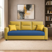 Evona 3 Seater Sofa Set for Living Room (Blue Yellow Colour Fabric) Premium Fabric Sofa