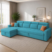 Casaliving Gagnon LHS 4 Seater L Shape Corner Sofa Cum Bed for Living Room with Storage (Black Fabric) Premium Fabric Sofa Cum Bed