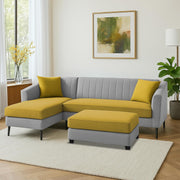 Neyami LHS 4 Seater with Ottoman L Shape Sofa Set for Living Room (Yellow Grey) Premium Fabric Sofa Set