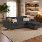 Casaliving Daxos 4 Seater L Shape Sofa Set with Movable Ottoman | Flexible Left or Right Layout | Cozy Velvet Fabric | Soft Touch Seating | Modern Designer Sofa for Living Room (Black)