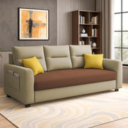 Evona 3 Seater Sofa Set for Living Room (Cream Brown Colour Fabric) Premium Fabric Sofa