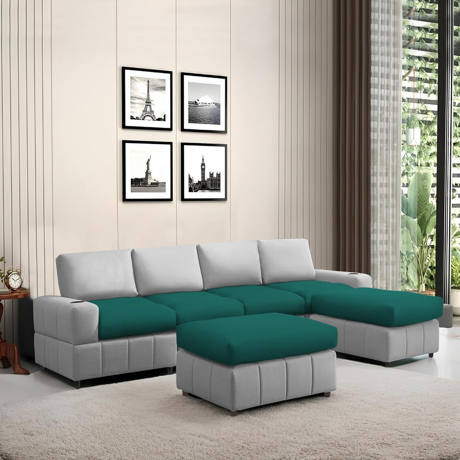 Rone 6 Seater L-Shaped & U-Shaped Sofas Set for Living Room – (Pine Black Colour Fabric) Premium Comfort Sofa