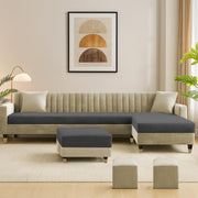 Garcia RHS 8 Seater L Shape Sofa Set with Ottoman & 2 Puffy for Living Room (Dark Grey) Premium Fabric Sofa Set